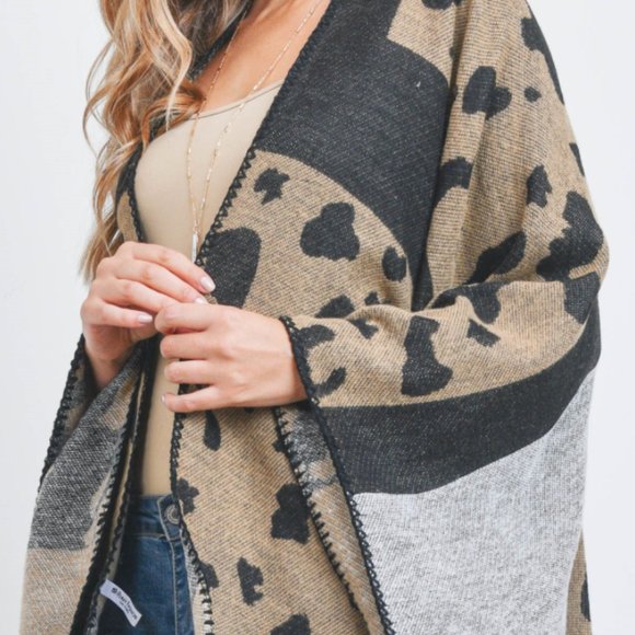 Women's Open Front Leopard Print Ruana Wrap Kimono - Picture 5 of 11